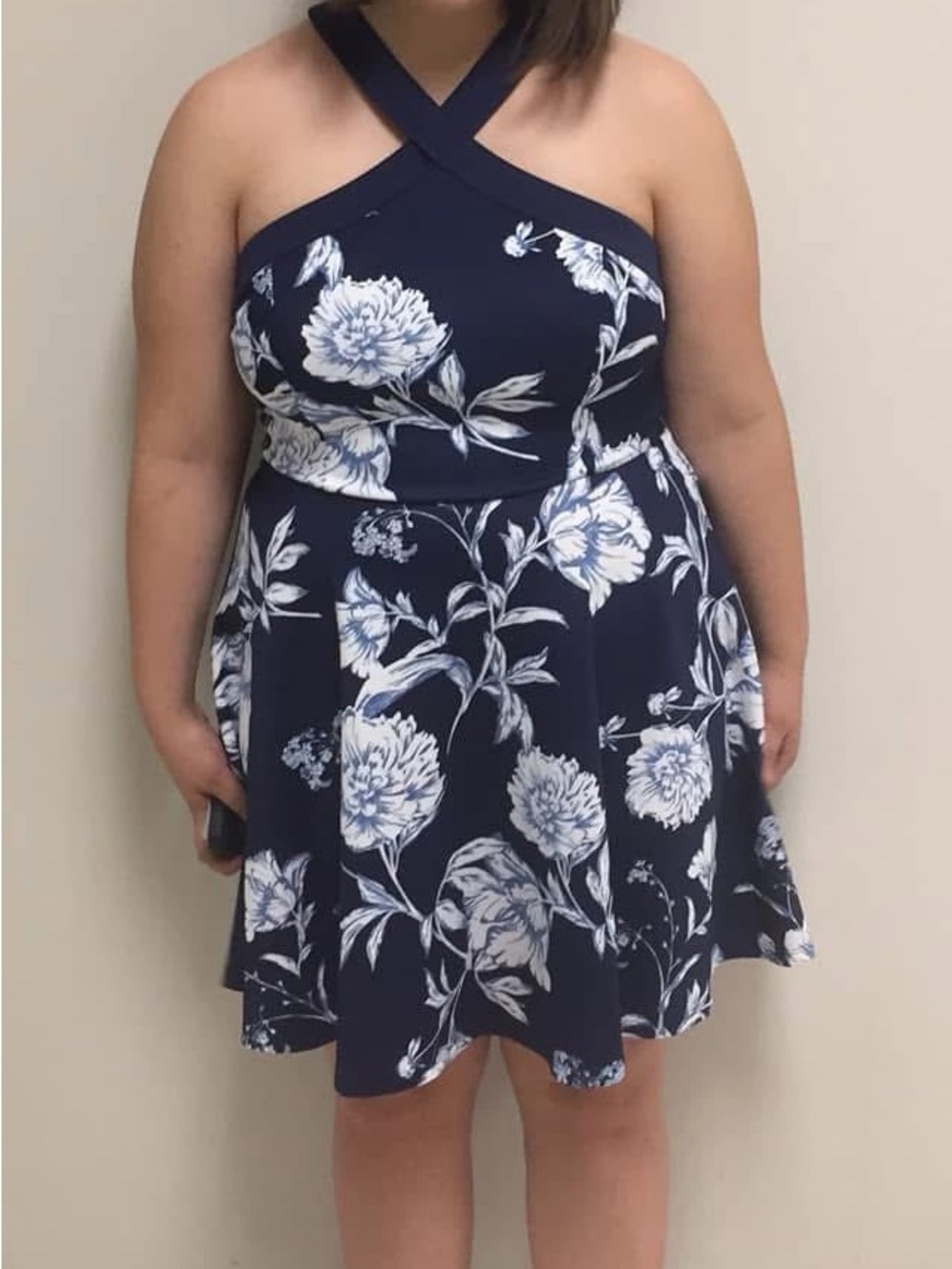 One-Shoulder Navy Floral Skater Dress